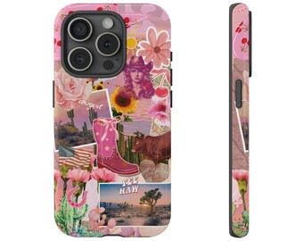 Phone Case Cover Pink Cowgirl Collage Phone Case Cover Samsung Galaxy Google Pixel IPhone Case Girly Pink Scrap Book Phone Case Cover | 1