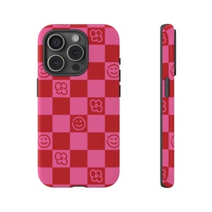 Checkered Phone Case Cover For Iphone Samsung Galaxy Google Pixel Checkered Phone Cover Case Pink Red Smiley Face Checkerboard Case | 8