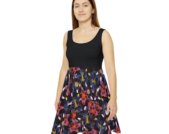 Robe d'été noire haut et bas fleuri femme