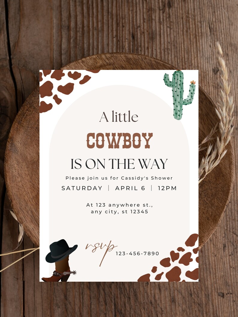 Western Baby Shower Invitation Edible/ Cowboy Baby Shower Invitation