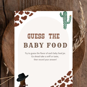 Guess the Baby Food/ Baby Shower Game/ Western Cowboy Baby Shower
