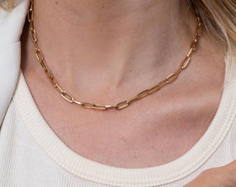 18Kゴールドペーパークリップネックレス ペーパークリップチェーンネックレス ネックレスチェーン レディースネックレス ゴールド ジュエリー 毎日重ね付けできるネックレス - 日本