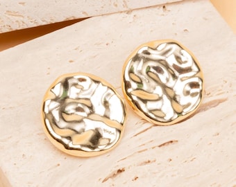 Gehamerde gouden oorknopjes, dikke statementoorstekers, sculpturale biologische oorbellen, 18K verguld, trendy minimalistische sieraden cadeau voor haar
