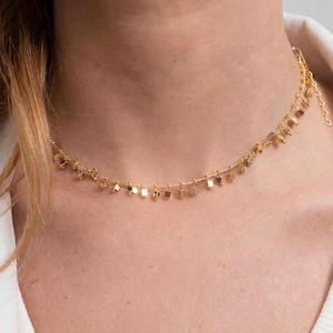 18K Gold Plated Tiny Square Charm Necklace, Dainty Gold Station Chain, Minimalist Layering Jewelry, Everyday Necklace, Gift for Her