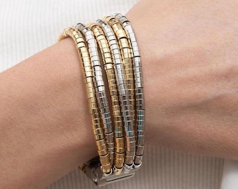 Zweifarbiges Wickelarmband, Gold & Silber Statement Armband, Magnetverschluss, Minimalistischer handgemachter Schmuck, Geschenk für Sie