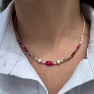 Handmade Colorful Beaded Necklace | Freshwater Pearl & Gemstone-Inspired Jewelry | Boho Statement Necklace for Women