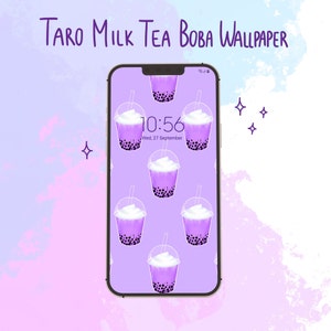 Fondo de pantalla de té de burbujas de taro / Fondo de té con leche de boba / Púrpura / Descarga digital