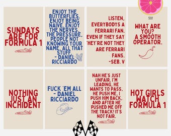 Formula 1 Quotes Poster Set: F1 Wall Art (Digital Download)