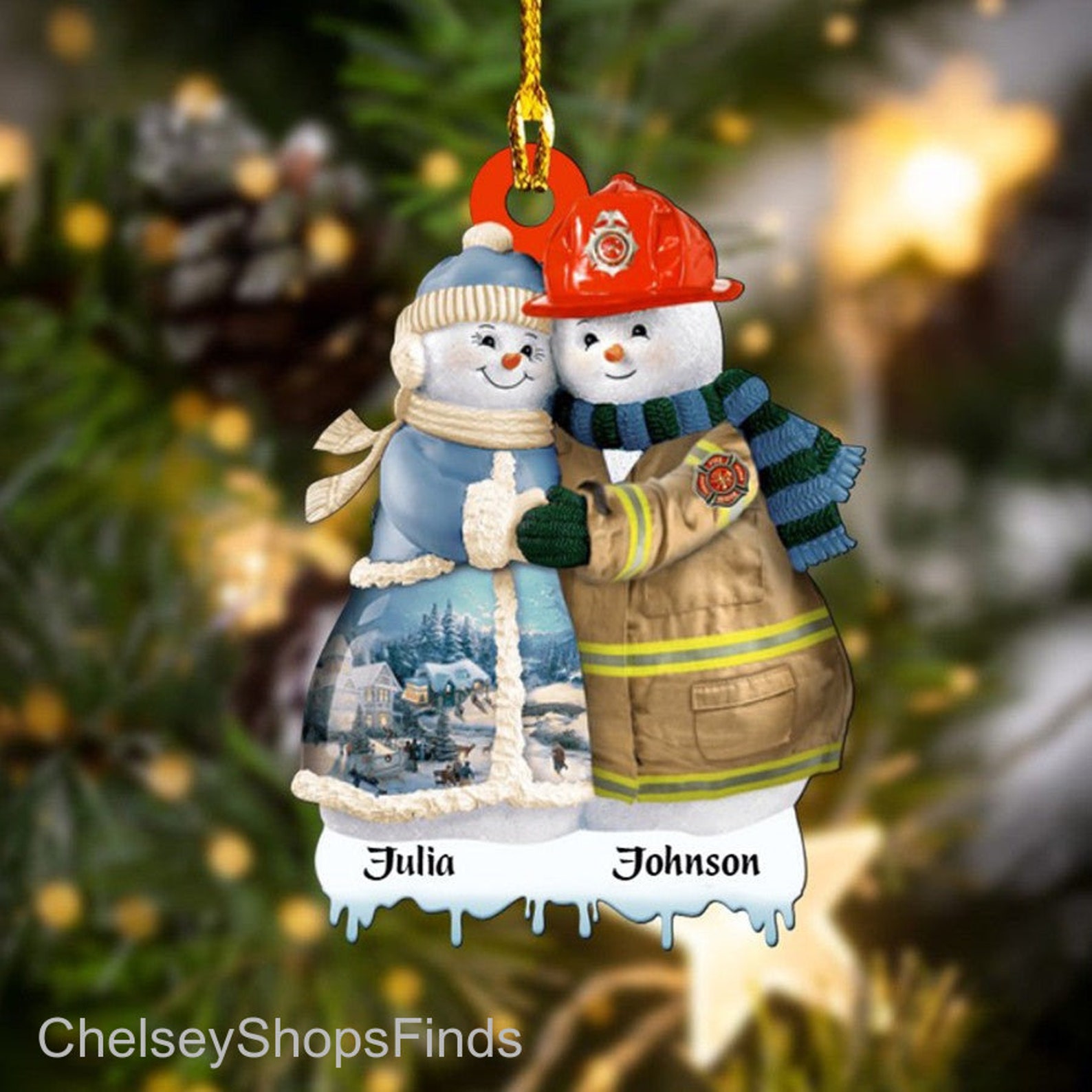 Personalized Firefighter Snowman Couple Ornament for Fireman - Etsy