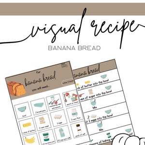 Recette visuelle : Pain aux bananes | Cuisiner pour les enfants | Cuisinez avec maman | Besoins spéciaux | Accueil Montessori | Compétences de vie | Activité d’école à la maison d’automne