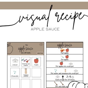 Tarjeta de receta visual AppleSauce, Cocina para niños, Cocinar con mamá, Necesidades especiales, Hogar Montessori, Habilidades para la vida, Actividad de escuela en casa de otoño