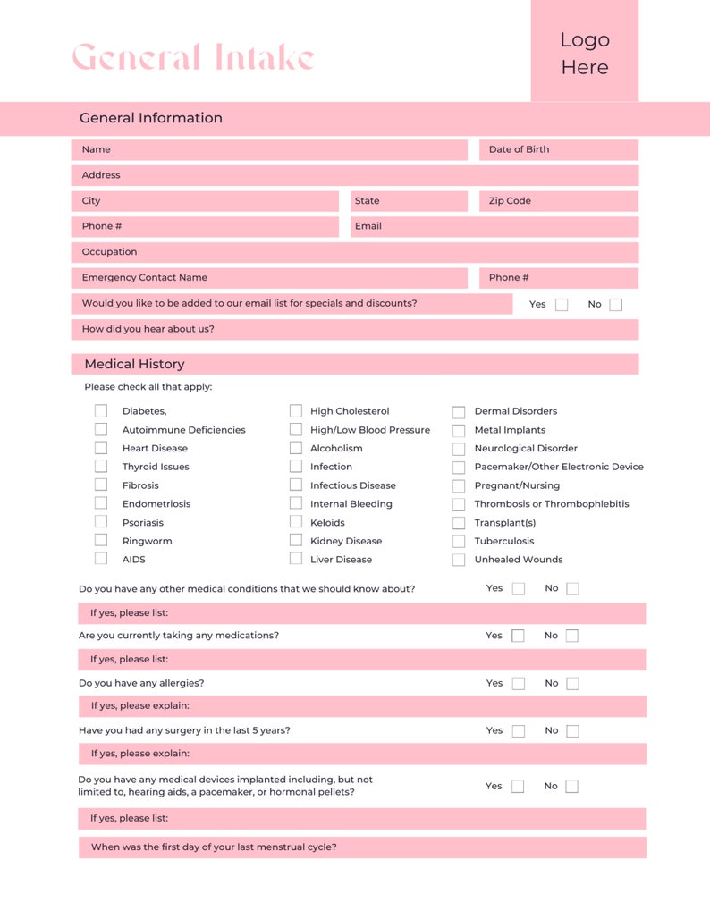 Body Contouring Intake Forms Etsy