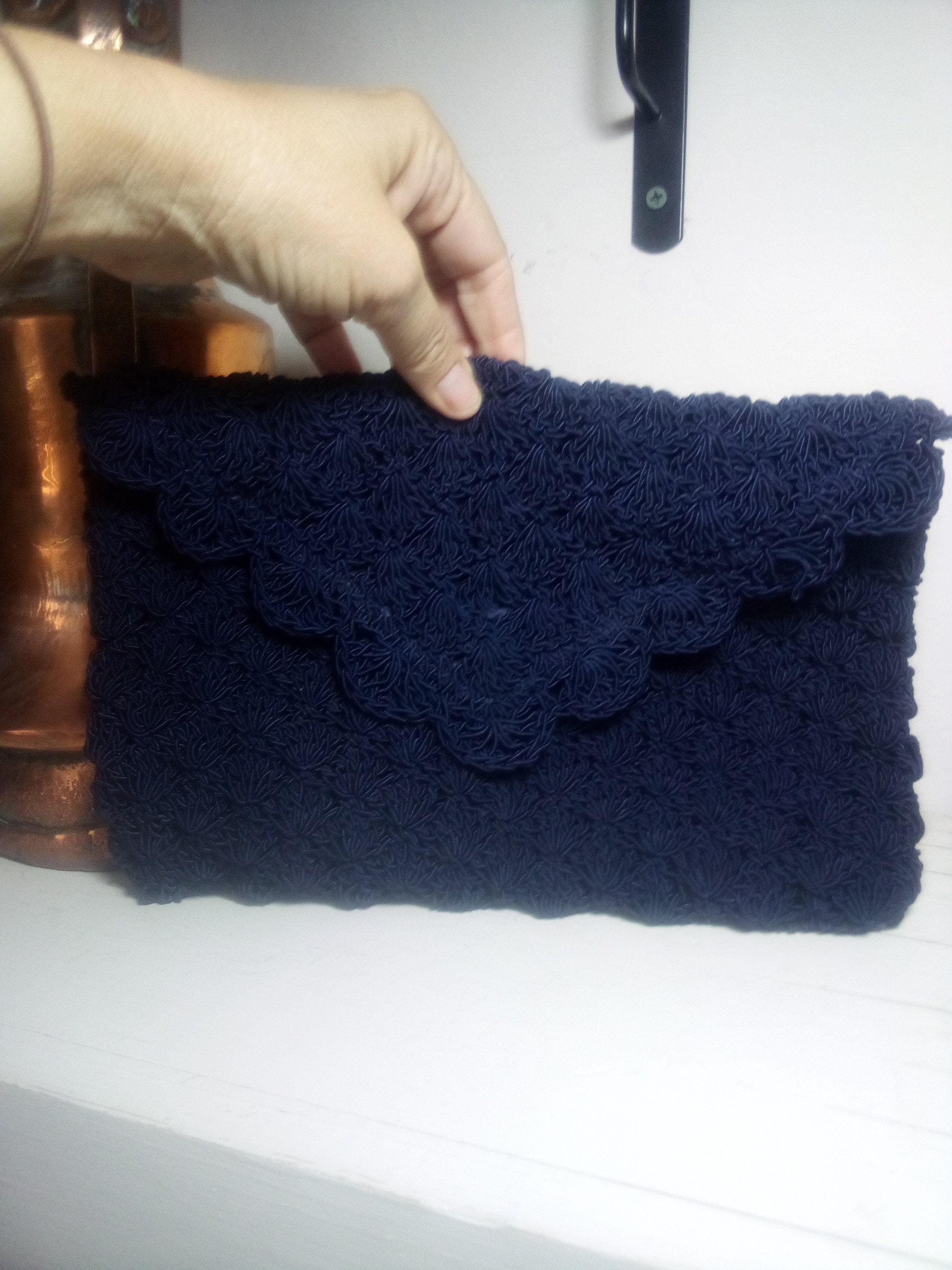 Maatir Crochet Handbag India Navy Crocheted Tote Bag, Crochet Purse Bag yarn, Crochet Purse, Vegan Bag, Handmade crochet yarn handbags