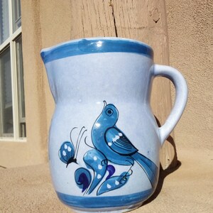 Mexican Tonala Bluebird Pitcher/Water Jug Vintage