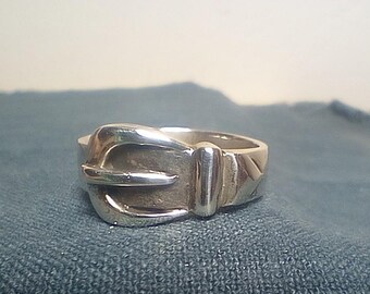 Vintage Sterling Silver Western Belt Ring Size 7