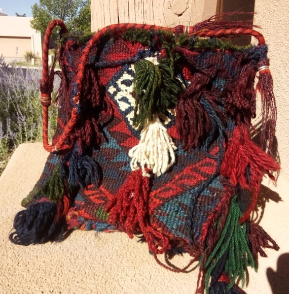 Tribal Wool Camelbag Purse Vintage Turkish Kilim Persian Rug Handwoven