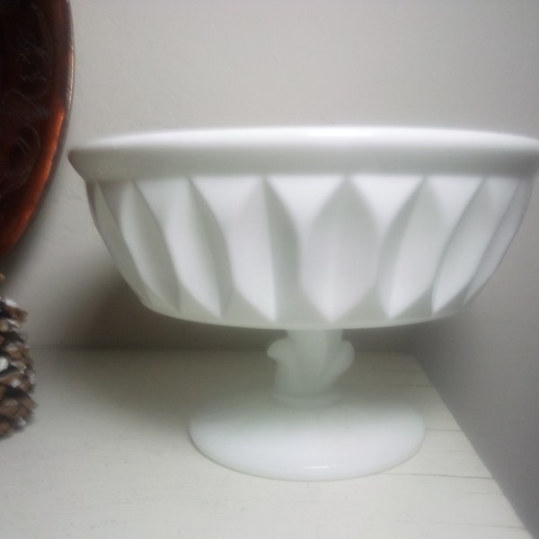 1960s Milk Glass Compote Bowl Candy Dish Mod Design