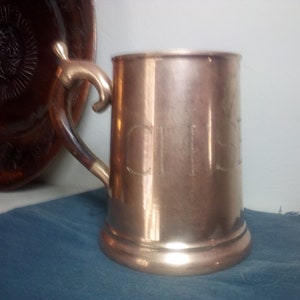 Copper Stein Tankard Mug with Wood Inlay Handle Thailand Engraved Vintage Solid Copper