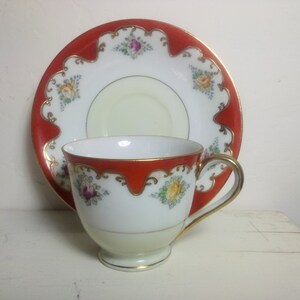 Vintage Porcelain Japan Dematisse Tea/Coffee Cup and Saucer Burnt Orange Floral