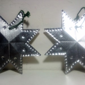Vintage Set of 2 Punched Tin Star Christmas Ornaments Folk Art Artisan Made New Mexico