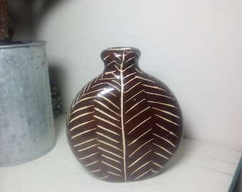 5" Striped Vase Brown Pottery Organic Look Earth Tones Artisan