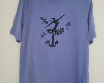 Unisex Medium cotton T-shirt with mushroom ballet dancer screen print design