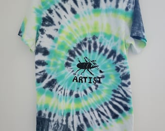 Unisex Medium cotton T-shirt with "ARTIST" stag beetle screen print design