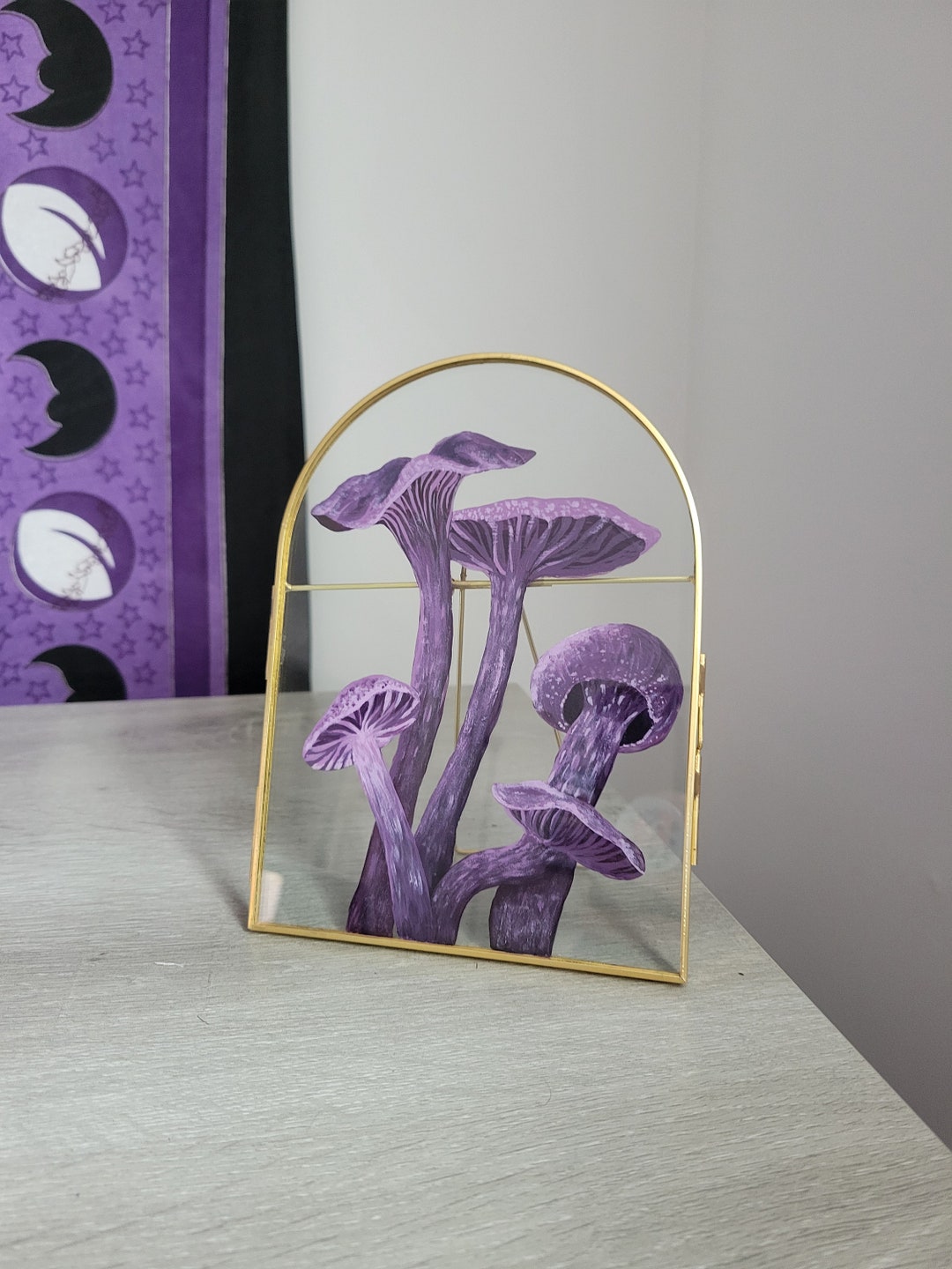 Amethyst Deceiver Mushroom Glass Painting Art on Glass Float Frame - Etsy