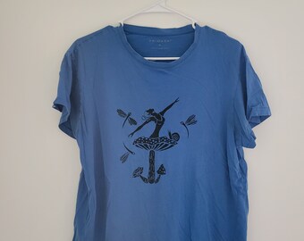 Unisex Medium cotton T-shirt with mushroom ballet dancer screen print design