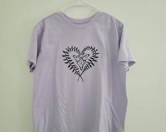 Unisex XXL cotton T-shirt with moth and fern screen print design