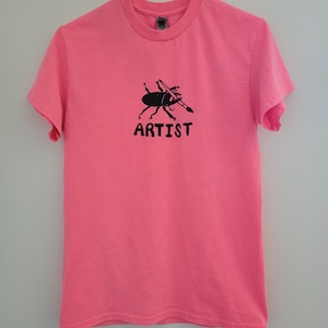 Unisex Small cotton T-shirt with &quot;ARTIST&quot; stag beetle screen print design