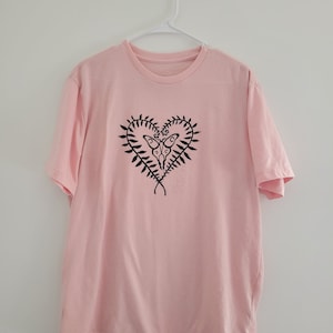 Unisex Large cotton T-shirt with moth and fern screen print design