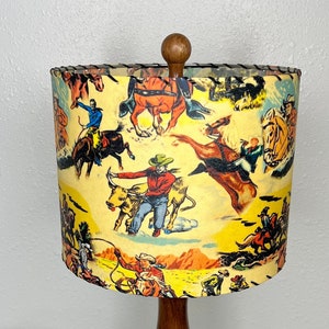 Mid Century Modern Vintage Style Fiberglass Lamp Shade Cowboy Buck Bronco Horse MCM Western Cactus John Wayne Roy Rogers Retro 10”d x 8”h