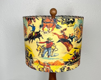 Mid Century Modern Vintage Style Fiberglass Lamp Shade Cowboy Buck Bronco Horse MCM Western Cactus John Wayne Roy Rogers Retro Bohemian 10”