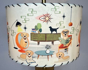 Mid Century Vintage Style Fiberglass Lamp Shade Atomic Intelligent Golden Retriever Retro Eames Starburst Mod Dog Kitsch MCM Bohemian Puppy