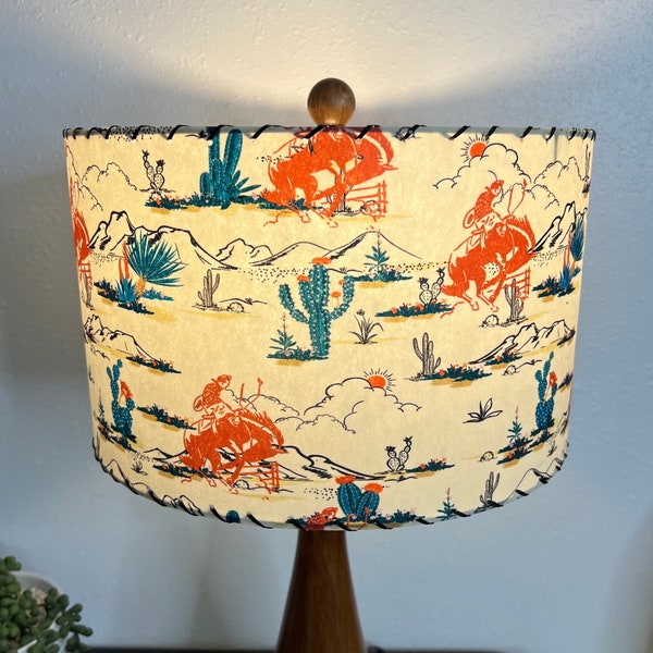 Mid Century Modern Vintage Style Fiberglass Lamp Shade Cowboy Buck N Bronco Horse MCM Cactus Desert Bohemian Boho Scandinavian Western #1