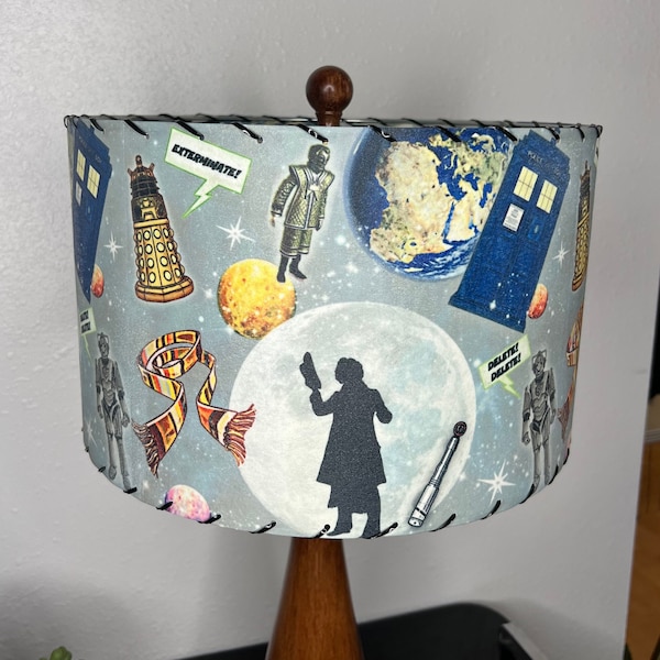 Mid Century Vintage Style Fiberglass Lamp Shade Doctor Who Tardis Atomic Kitsch 4th Regeneration Daleks Cyberman Tom Baker Time Lord MCM bbc
