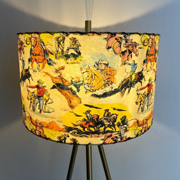 Mid Century Modern Vintage Style Fiberglass Lamp Shade Cowboy Rodeo Horse MCM Wild West Cactus John Wayne Roy Rogers Retro Boho 16”d x 10”h