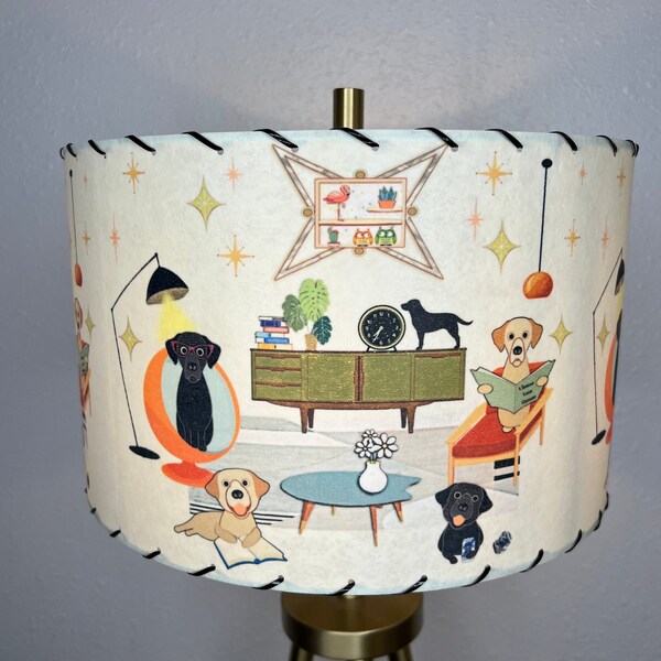 Mid Century Vintage Style Fiberglass Lamp Shade Atomic Intelligent Labrador Retriever Retro Eames Starburst Kitsch MCM Bohemian Dog Puppy