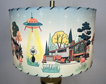 Mid Century Vintage Style Fiberglass Lamp Shade Atomic Intelligent Kitty Cat Invasian Mod UFO Kitsch Flamingos MCM Architecture Rocket Boho