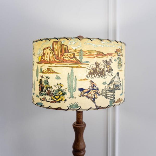 Fiberglass Lamp shade - Mid Century Modern Lampshade - Handmade MCM Vintage Style Lighting - Retro Wild West Cowboy Roundup - Buc n’ Bronco
