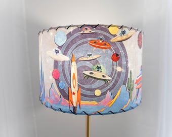 Fiberglass Lamp shade - Mid Century Modern Lampshade - Handmade MCM Vintage Style Lighting - Atomic Cat & UFO Mars Invasion