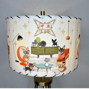 Pantalla de lámpara de fibra de vidrio - Pantalla moderna de mediados de siglo - Iluminación de estilo vintage MCM hecha a mano - Chihuahua inteligente atómico - Perro mexicano n.° 1