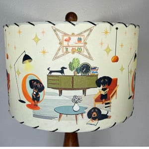 Handmade Fiberglass Lamp Shade - Mid Century Modern Intelligent Dachshund Dogs #1 - 13”d x 8”d