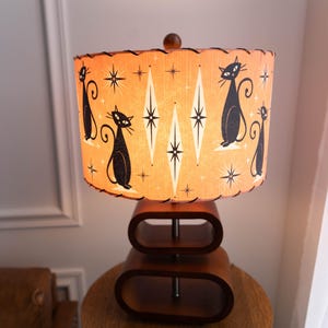 Fiberglass Lamp shade - Mid Century Modern Lampshade - Handmade MCM Vintage Style Lighting - Atomic Kitty Cat - Tangerine Orange Grass Cloth