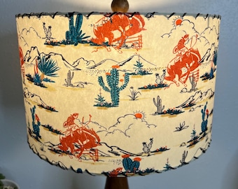 Handmade Fiberglass Lamp Shade - Mid Century Modern Wild West Desert Buck 'n Bronco - 13”d x 8”h