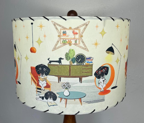 Fiberglass Lamp Shade - Mid Century Modern Lampshade - Handmade MCM Vintage Style Lighting - Atomic Intelligent Dachshunds Weiner Dog #2