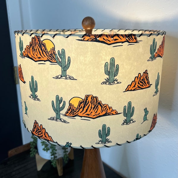 Mid Century Modern Vintage Style Fiberglass Lamp Shade Mountain Desert Western Sunset Wild West Saguaro Bohemian Cactus Scandinavian MCM