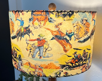 Mid Century Modern Vintage Style Fiberglass Lamp Shade Cowboy Rodeo Horse MCM Wild West Cactus John Wayne Roy Rogers Retro Bohemian Farm 13