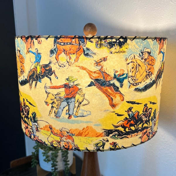 Mid Century Modern Vintage Style Fiberglass Lamp Shade Cowboy Rodeo Horse MCM Wild West Cactus John Wayne Roy Rogers Retro Bohemian Farm 13